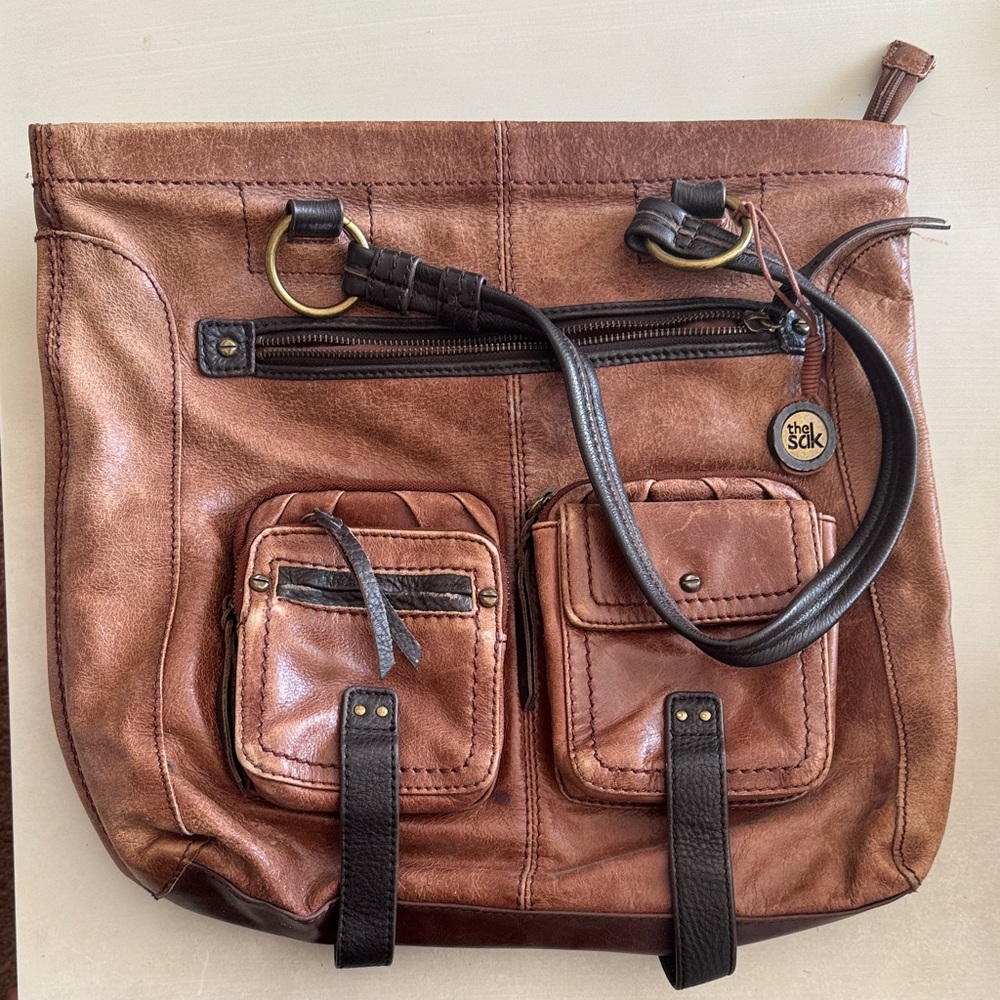 The Sak Brown Leather Tote Bag with Black Accents
